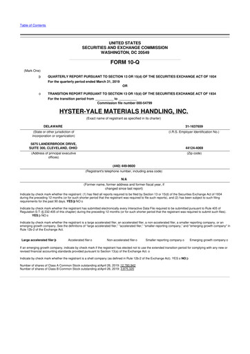 Thumbnail Hyster-Yale Materials Handling 10-Q Quarterly Report FY2019 