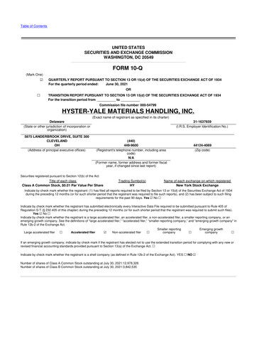 Thumbnail Hyster-Yale Materials Handling 10-Q Quarterly Report FY2021 