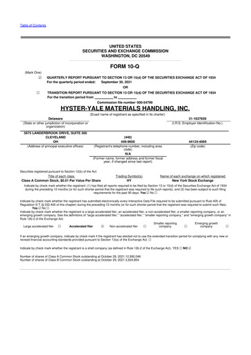 Thumbnail Hyster-Yale Materials Handling 10-Q Quarterly Report FY2021 