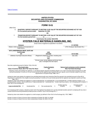 Thumbnail Hyster-Yale Materials Handling 10-Q Quarterly Report FY2022 
