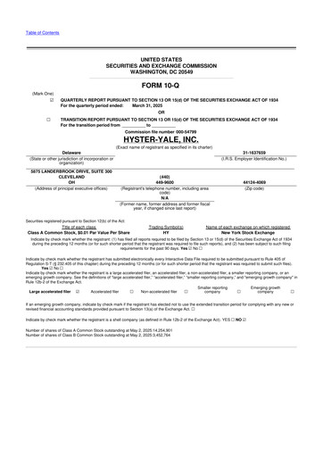 Thumbnail Hyster-Yale Materials Handling 10-Q Quarterly Report FY2025 
