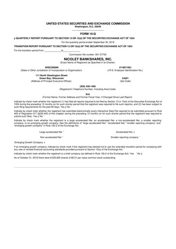 Thumbnail Nicolet Bankshares 10-Q Quarterly Report FY2018 