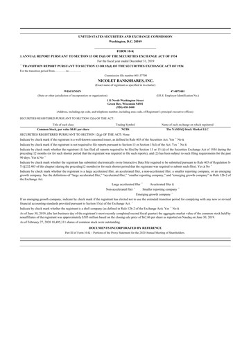 Thumbnail Nicolet Bankshares 10-K Annual Report 2019