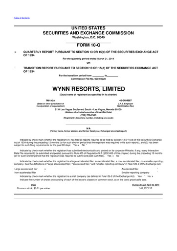 Thumbnail Wynn Resorts
 10-Q Quarterly Report FY2014 