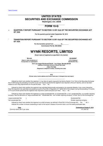 Thumbnail Wynn Resorts
 10-Q Quarterly Report FY2014 