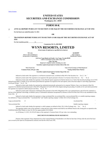 Thumbnail Wynn Resorts
 10-K Annual Report 2014
