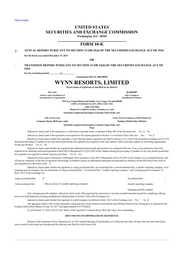 Thumbnail Wynn Resorts
 10-K Annual Report 2017