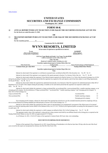 Thumbnail Wynn Resorts
 10-K Annual Report 2020