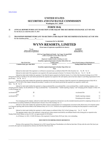 Thumbnail Wynn Resorts
 10-K Annual Report 2021