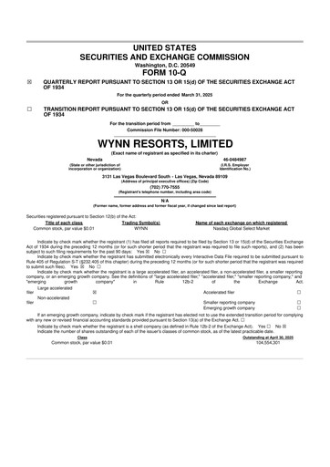 Thumbnail Wynn Resorts
 10-Q Quarterly Report FY2025 