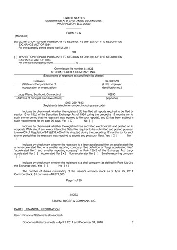 Thumbnail Sturm, Ruger & Co 10-Q Quarterly Report FY2011 