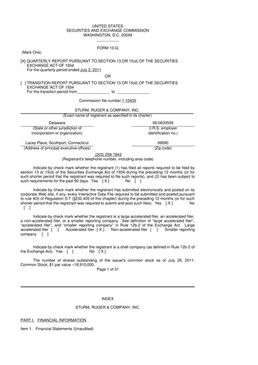 Thumbnail Sturm, Ruger & Co 10-Q Quarterly Report FY2011 