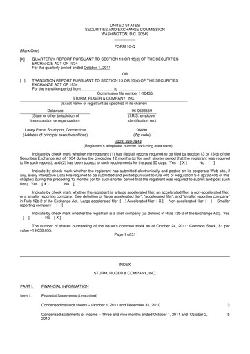 Thumbnail Sturm, Ruger & Co 10-Q Quarterly Report FY2011 
