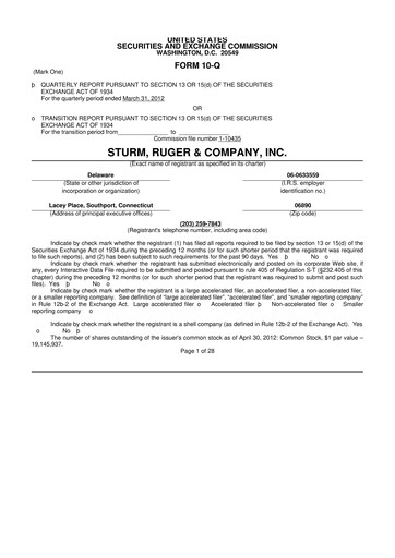 Thumbnail Sturm, Ruger & Co 10-Q Quarterly Report FY2012 