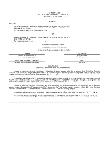 Thumbnail Sturm, Ruger & Co 10-Q Quarterly Report FY2012 