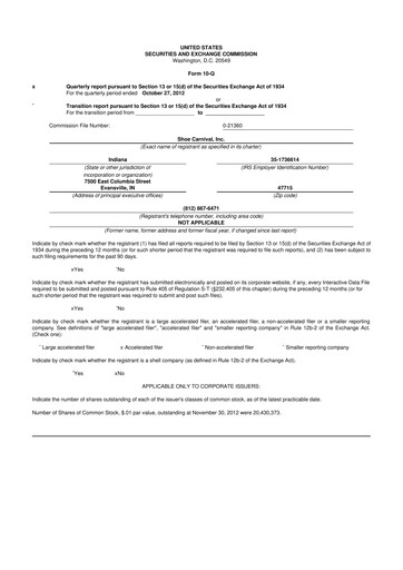 Thumbnail Shoe Carnival
 10-Q Quarterly Report FY2012 