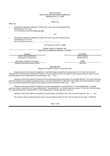 Thumbnail Sturm, Ruger & Co 10-Q Quarterly Report FY2014 