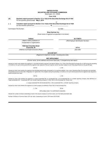 Thumbnail Shoe Carnival
 10-Q Quarterly Report FY2014 