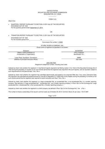Thumbnail Sturm, Ruger & Co 10-Q Quarterly Report FY2014 
