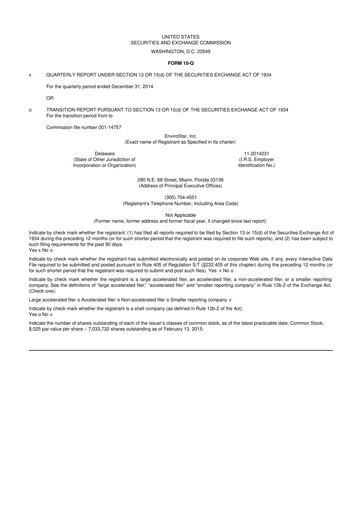 Miniature EVI Industries 10-Q Rapport trimestriel 2015 