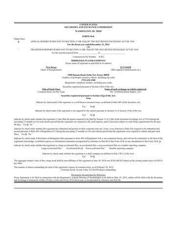 Vorschaubild Middlesex Water Company
 10-K Jahresbericht 2014