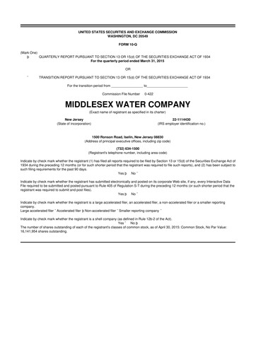 Thumbnail Middlesex Water Company
 10-Q Quarterly Report FY2015 