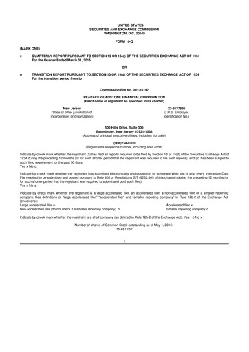 Thumbnail Peapack-Gladstone Financial 10-Q Quarterly Report FY2015 