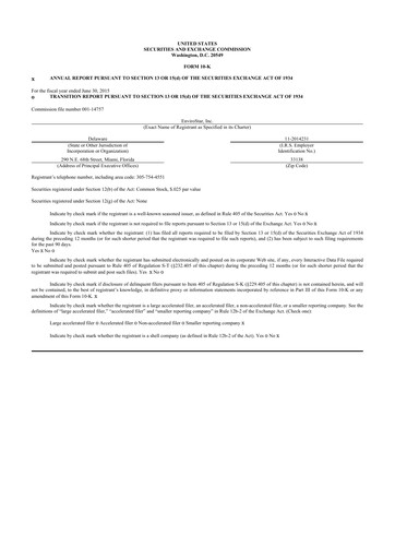 Miniature EVI Industries 10-K Rapport annuel 2015