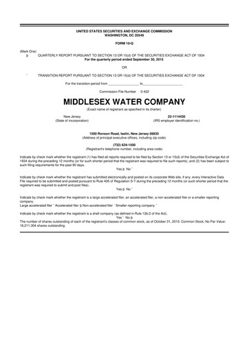 Thumbnail Middlesex Water Company
 10-Q Quarterly Report FY2015 