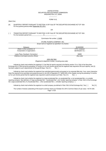 Thumbnail Sturm, Ruger & Co 10-Q Quarterly Report FY2015 