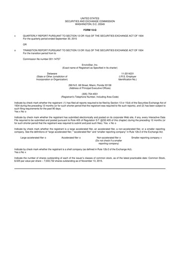 Miniature EVI Industries 10-Q Rapport trimestriel 2016 