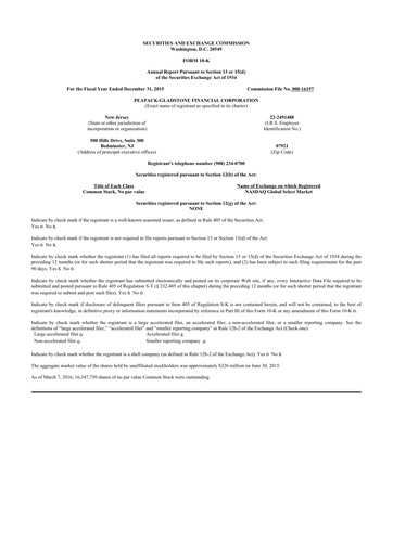 Miniature Peapack-Gladstone Financial 10-K Rapport annuel 2015