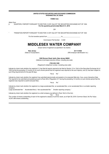 Thumbnail Middlesex Water Company
 10-Q Quarterly Report FY2016 