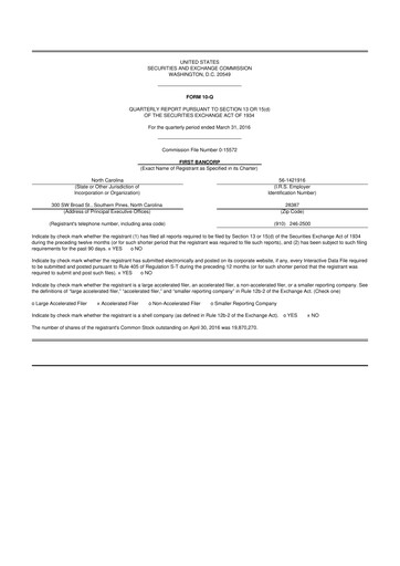 Thumbnail First Bancorp
 10-Q Quarterly Report FY2016 