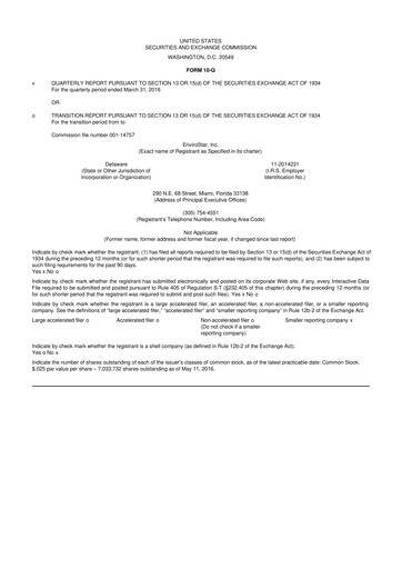 Miniature EVI Industries 10-Q Rapport trimestriel 2016 