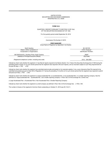 Thumbnail First Bancorp
 10-Q Quarterly Report FY2016 