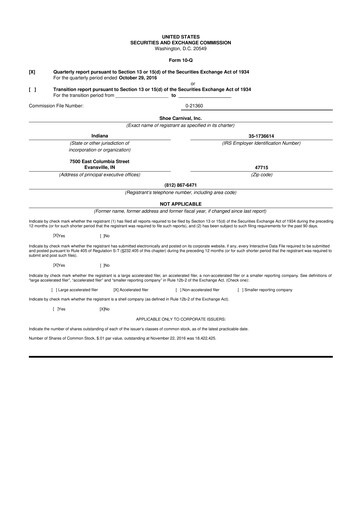 Thumbnail Shoe Carnival
 10-Q Quarterly Report FY2016 