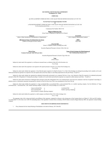 Thumbnail Magyar Bancorp 10-K Annual Report 2016