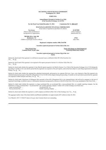 Miniature Peapack-Gladstone Financial 10-K Rapport annuel 2016