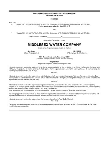 Thumbnail Middlesex Water Company
 10-Q Quarterly Report FY2017 