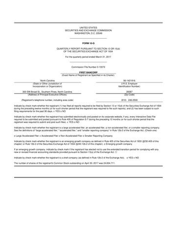 Thumbnail First Bancorp
 10-Q Quarterly Report FY2017 