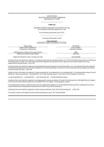 Thumbnail First Bancorp
 10-Q Quarterly Report FY2017 