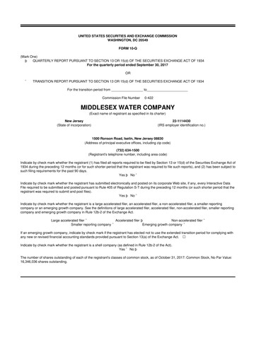 Thumbnail Middlesex Water Company
 10-Q Quarterly Report FY2017 