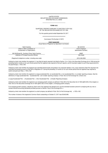 Thumbnail First Bancorp
 10-Q Quarterly Report FY2017 