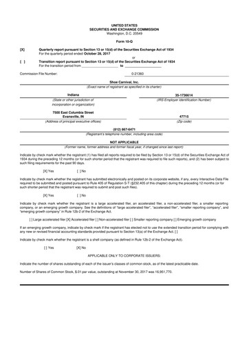 Thumbnail Shoe Carnival
 10-Q Quarterly Report FY2017 
