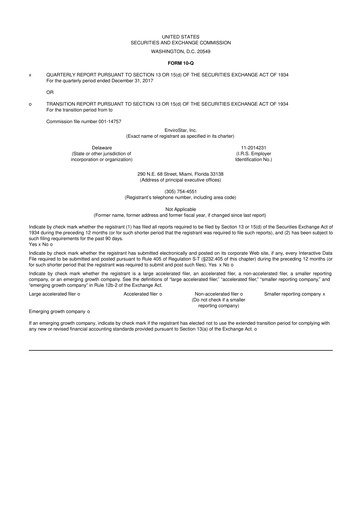 Miniature EVI Industries 10-Q Rapport trimestriel 2018 