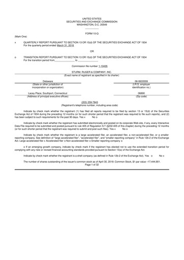 Thumbnail Sturm, Ruger & Co 10-Q Quarterly Report FY2018 