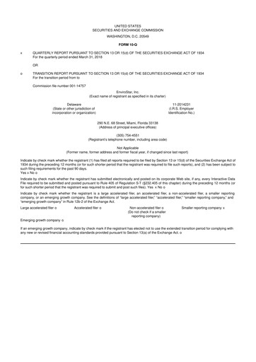 Miniature EVI Industries 10-Q Rapport trimestriel 2018 