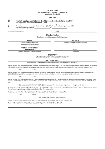 Thumbnail Shoe Carnival
 10-Q Quarterly Report FY2018 