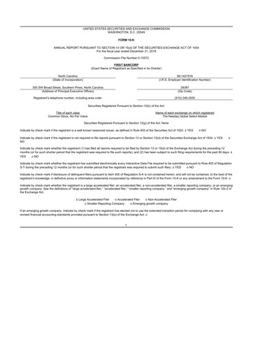 Thumbnail First Bancorp
 10-K Annual Report 2018